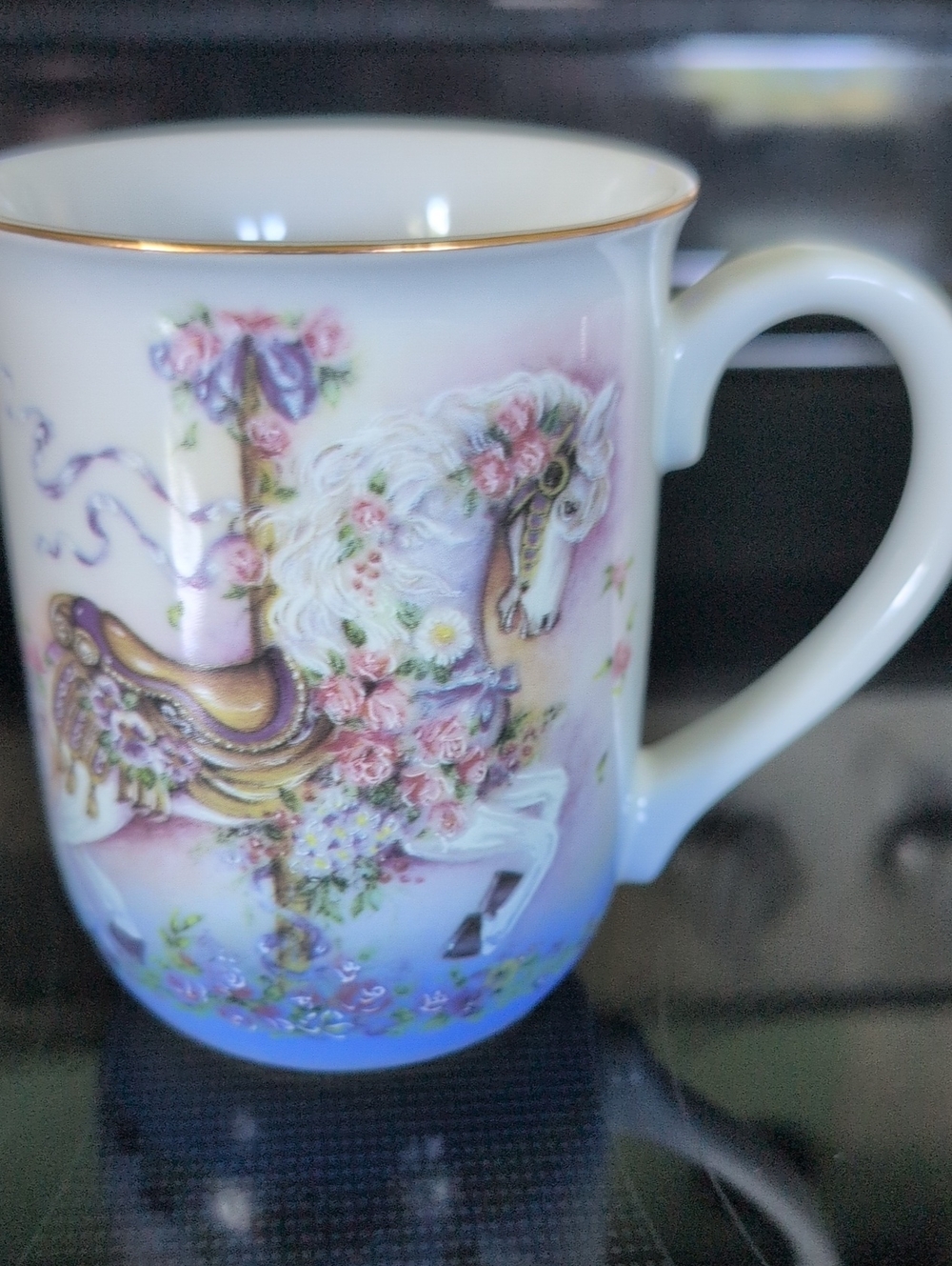 Otagiri Japan Porcelain Carousel Horse Mug with Blue Ombre and Gold Trim - Picture 1 of 3